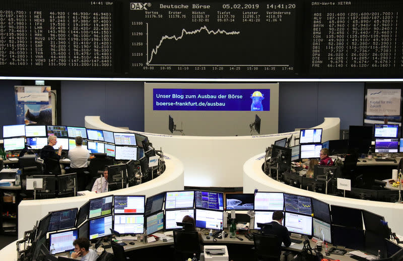 FILE PHOTO: The German share price index DAX graph is pictured at the stock exchange in Frankfurt, Germany, February 5, 2019. REUTERS/Staff