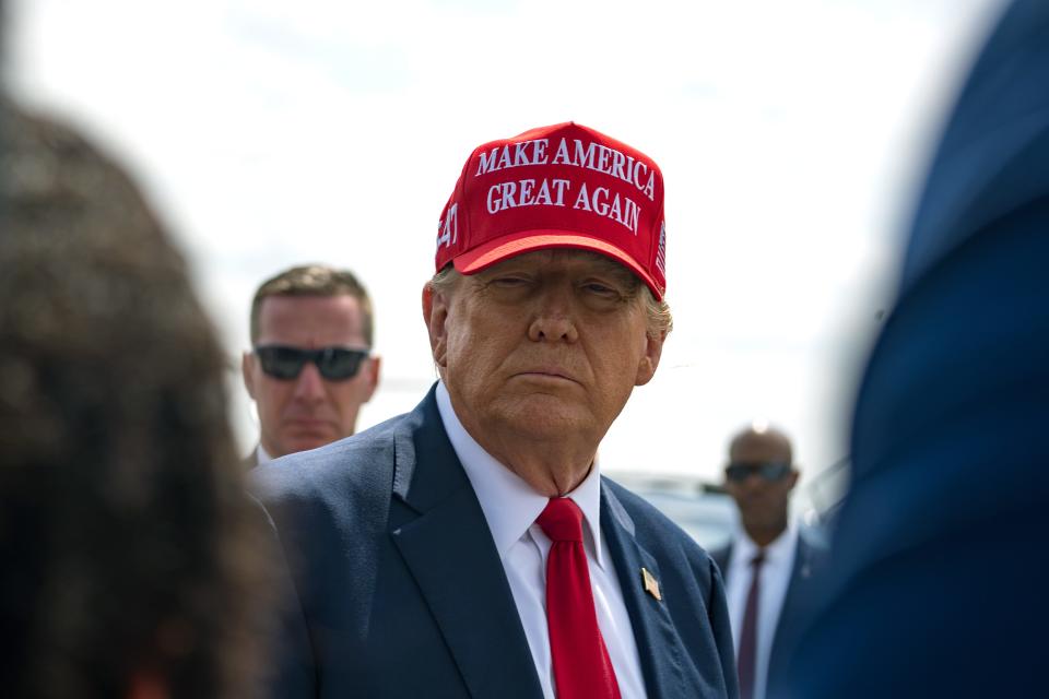 Former U.S. President Donald Trump arrives in Atlanta on April 10, 2024, for a campaign fundraising event. Trump said during the trip that he wouldn't sign a federal abortion ban.