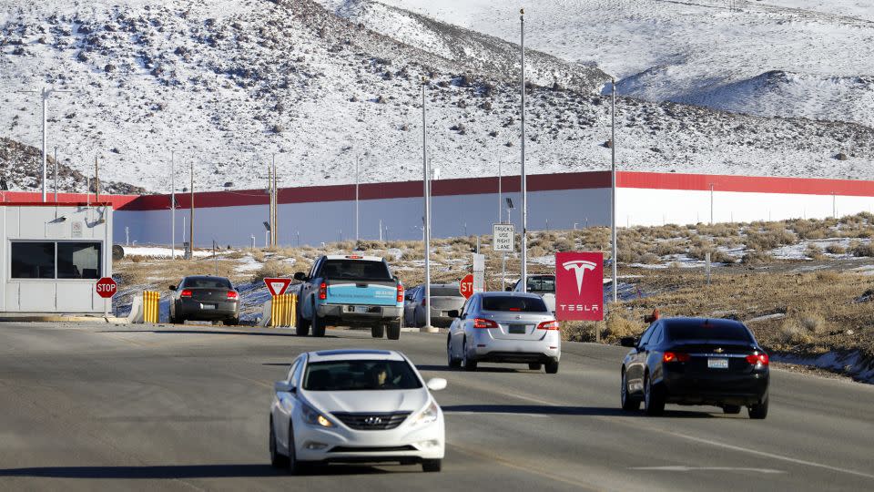 One of three entrances to the Tesla factory at the Tahoe-Reno Industrial Center in Sparks, Nevada, on January 31, 2023. The center is billed as the "world's largest industrial park," at 166 square miles, which is roughly the size of New Orleans or Denver. - Carolyn Cole/Los Angeles Times/Getty Images