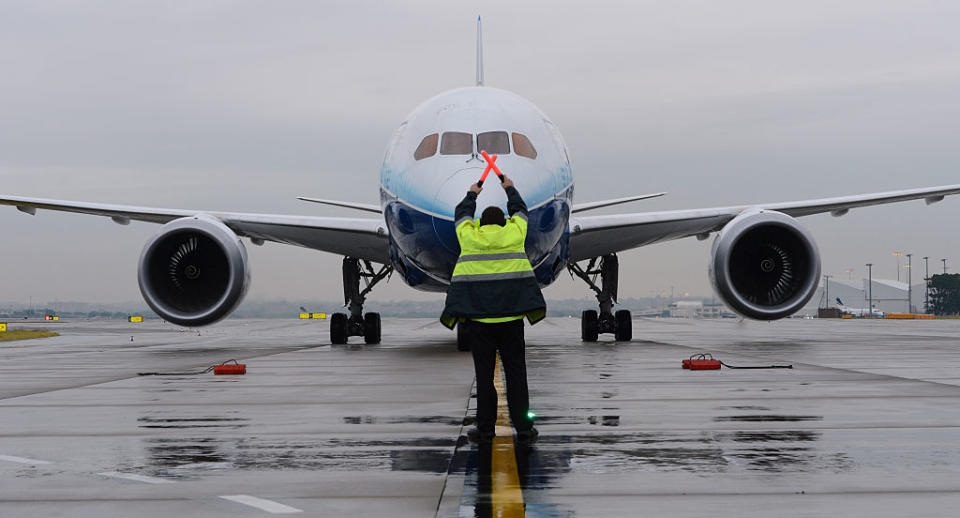 Boeing's 787 Dreamliner aircraft lands in Sydney in May 24, 2012 in Sydney, Australia. (Source: Getty)