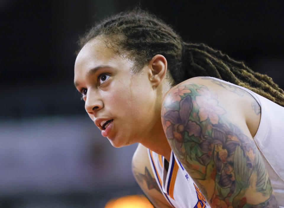 INDIANAPOLIS, IN - SEPTEMBER 04: Brittney Griner #42 of the Phoenix Mercury is seen during the game against the Indiana Fever at Indiana Farmers Coliseum on September 4, 2021 in Indianapolis, Indiana. NOTE TO USER: User expressly acknowledges and agrees that, by downloading and or using this photograph, User is consenting to the terms and conditions of the Getty Images License Agreement.(Photo by Michael Hickey/Getty Images)