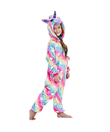 Girls Unicorn Onesie Costume Animal Pajamas (6 Years, RainBow Love)