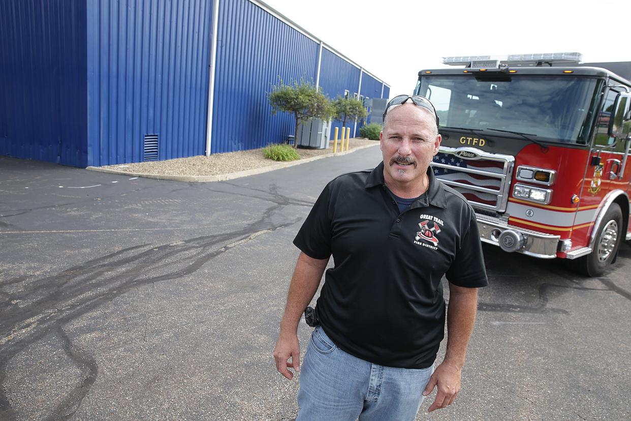 Chief Ralph Castellucci of Great Trail Fire Department in Malvern talks about the structure that will be converted into a fire station after a donation from American Axle & Manufacturing, which used to operate a plant there before a devastating fire.