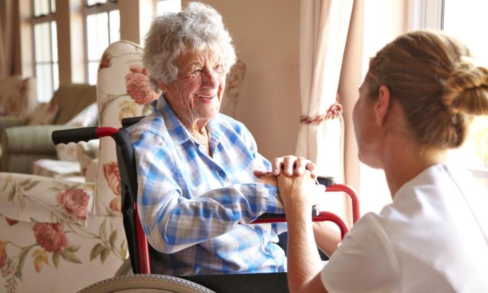 Elderly woman in retirement home