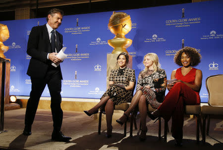 Actors Dennis Quaid, America Ferrera, Chloe Grace Moretz and Angela Bassett (L-R) announce the nominations for the 73rd annual Golden Globe Awards in Beverly Hills, California December 10, 2015. REUTERS/Danny Moloshok