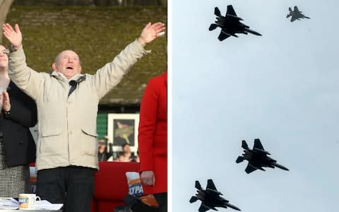 Tony Foulds reacts to the flypast - Credit: PA/Danny Lawson