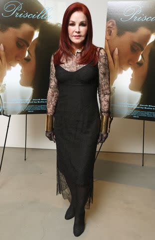 <p>Eric Charbonneau/Shutterstock</p> Priscilla Presley attends A24 special screening of 'Priscilla' in Los Angeles.