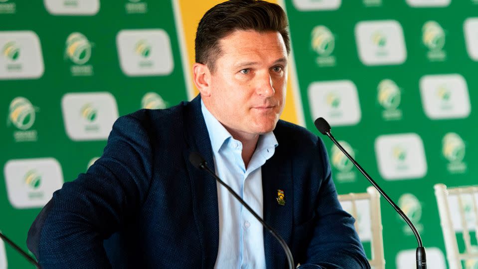 Pictured here, South Africa's director of cricket Graeme Smith speaks to media.