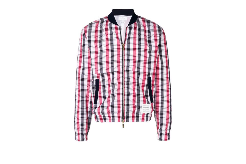 Thom Browne madras check center-back-stripe bomber