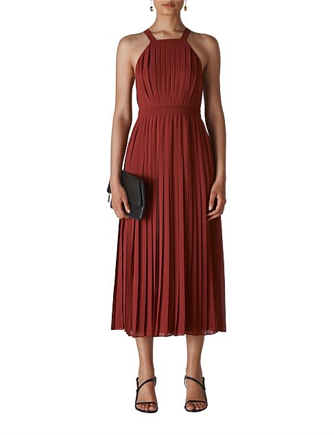 Whistles red pleated midi maxi cocktail Christmas summer party dress