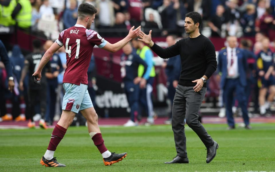 Mikel Arteta and Declan Rice after Arsenal's draw at West Ham - Mikel Arteta: ‘In many moments I saw Arsenal winning the Premier League –  it still hurts'