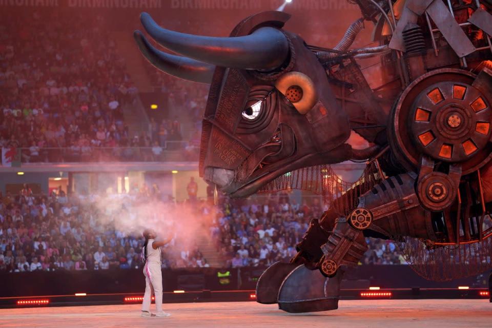 The Women standing up to The Raging Bull during the opening ceremony of the Birmingham 2022 Commonwealth Games at the Alexander Stadium, Birmingham. Picture date: Thursday July 28, 2022. (PA Wire)