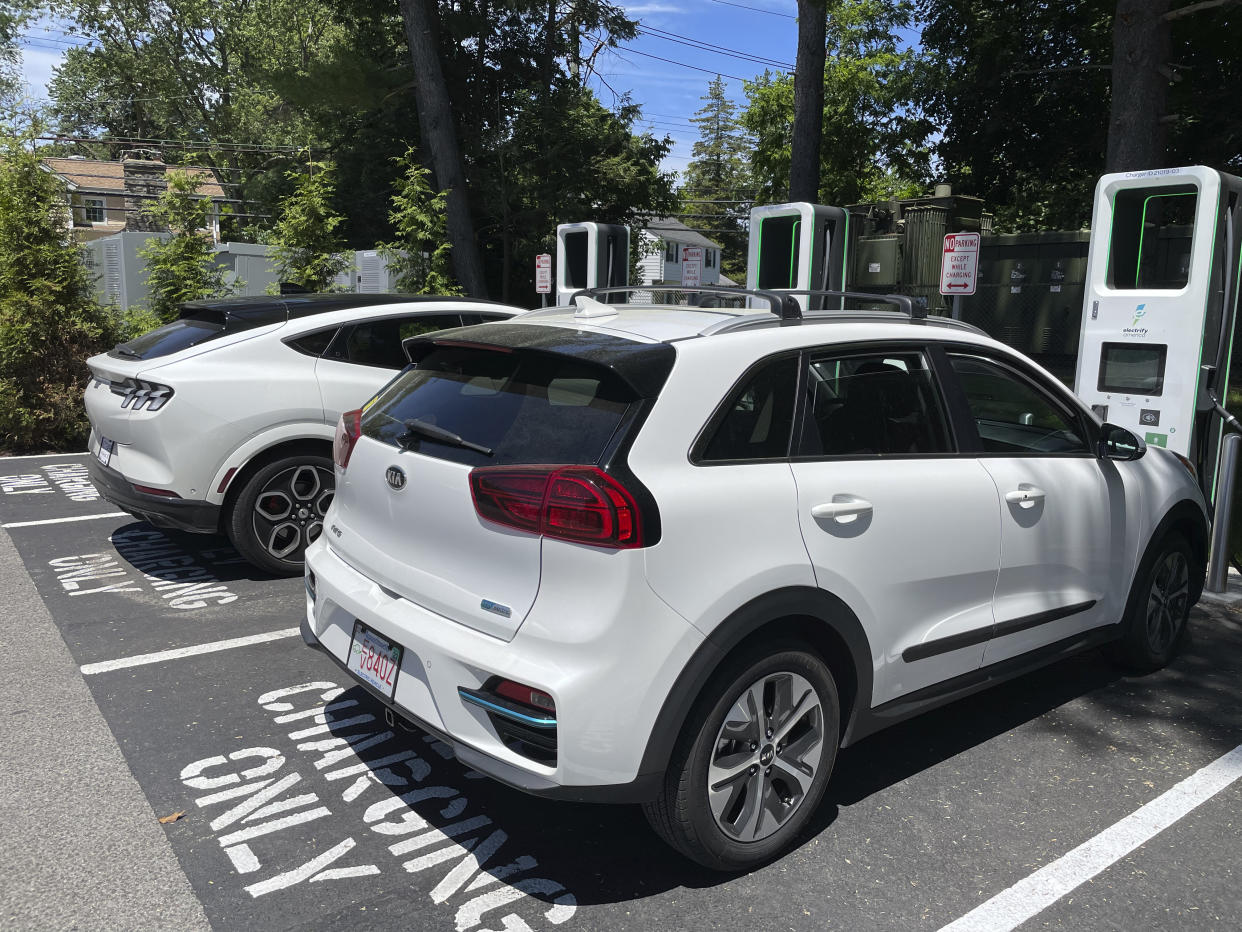 An electric vehicle charging station in New Rochelle, N.Y. 