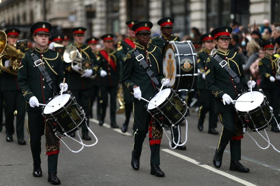 A marching band takes part in the parade (Getty Images)