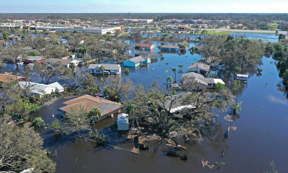 Floodwaters from Hurricane Ian overtook homes in several North Port neighborhoods.