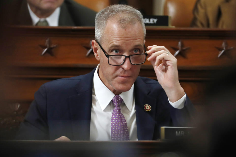 FILE - In this Nov. 19, 2019 file photo , Rep. Sean Patrick Maloney, D-N.Y., listens to testimony before the House Intelligence Committee on Capitol Hill in Washington. House Democrats picked moderate Maloney on Thursday to lead their campaign organization into the 2022 elections, choosing him over a Hispanic rival after last month's voting dealt them unexpected losses and left them divided over the reasons. (AP Photo/Jacquelyn Martin, Pool)