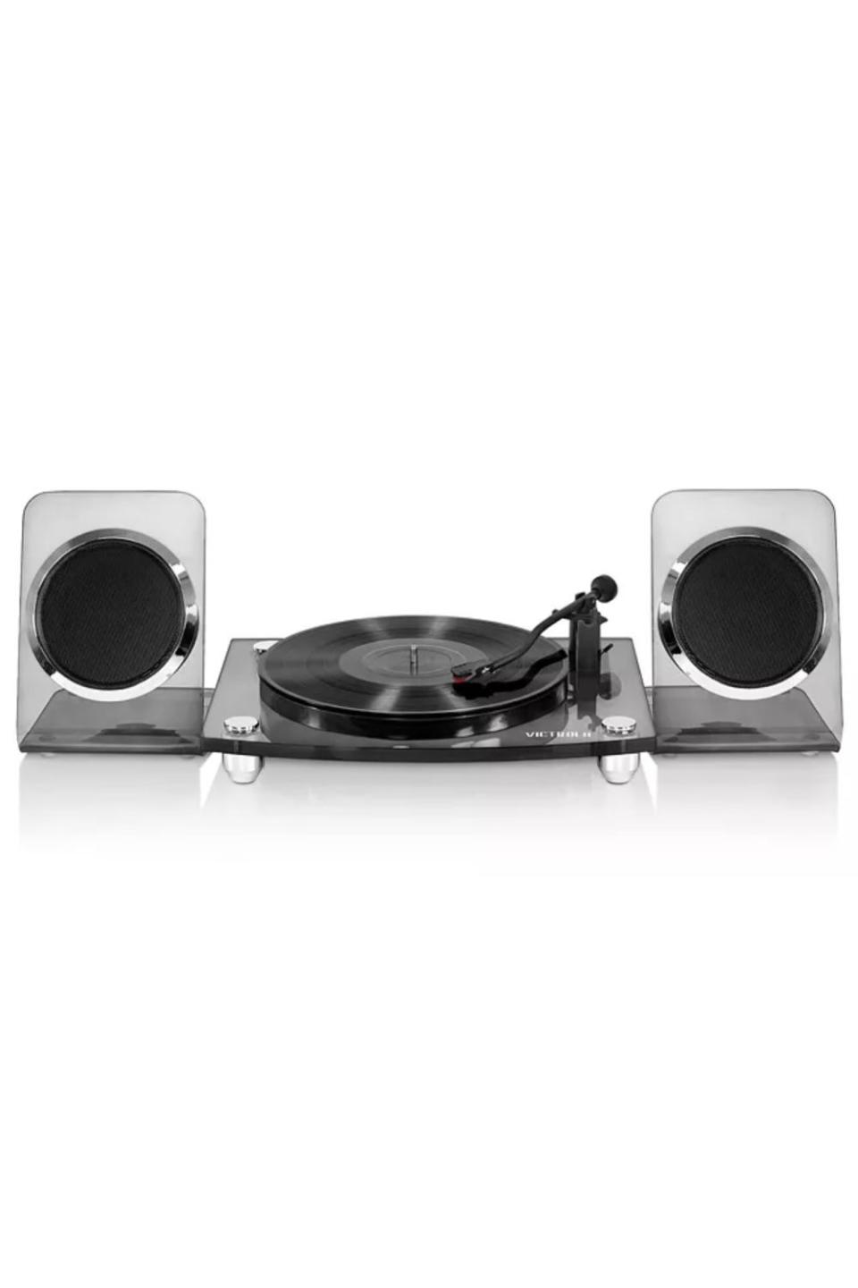 23) Victrola Acrylic Bluetooth 40-Watt Record Player w/ 2-Speed Turntable & Rechargeable Speakers
