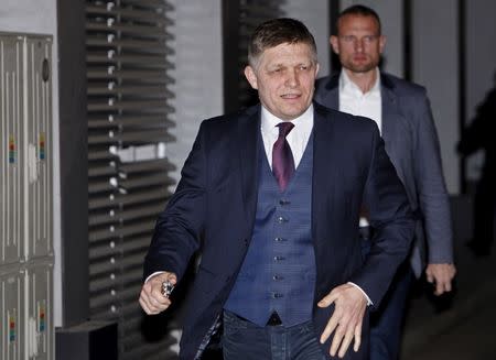 Slovakia's Prime Minister and leader of Smer party Robert Fico arrives at his party's headquarters to check on the results of the country's parliamentary election in Bratislava, Slovakia, March 5, 2016. REUTERS/David W Cerny