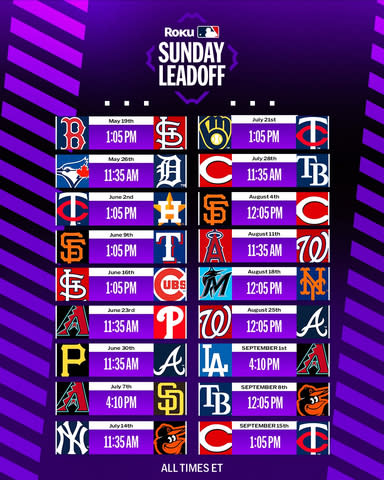 The full MLB Sunday Leadoff on Roku schedule is listed here. (Graphic: Business Wire)