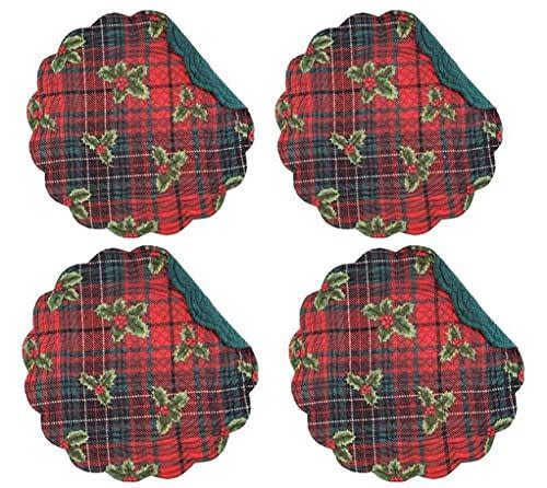 Nicholas Christmas Plaid and Holly Quilted Round Placemats