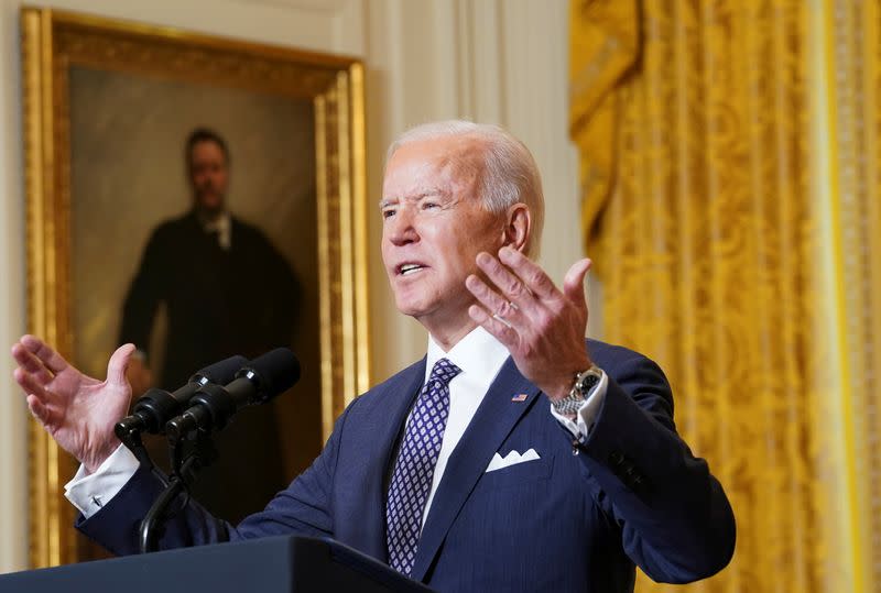 U.S. President Biden takes part in Munich Security Conference virtual event from the White House in Washington