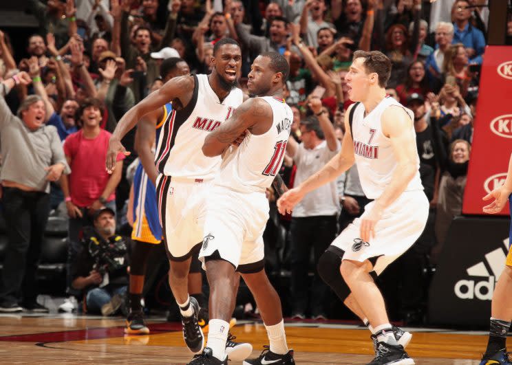 Dion Waiters strikes his now-famous, post-game-winner pose. (Getty)