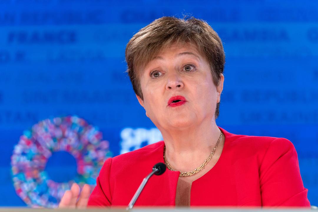 International Monetary Fund Managing Director Kristalina Georgieva speaks during a news conference at the World Bank/IMF Spring Meetings in Washington, Thursday, April 18, 2024. (AP Photo/Jose Luis Magana)