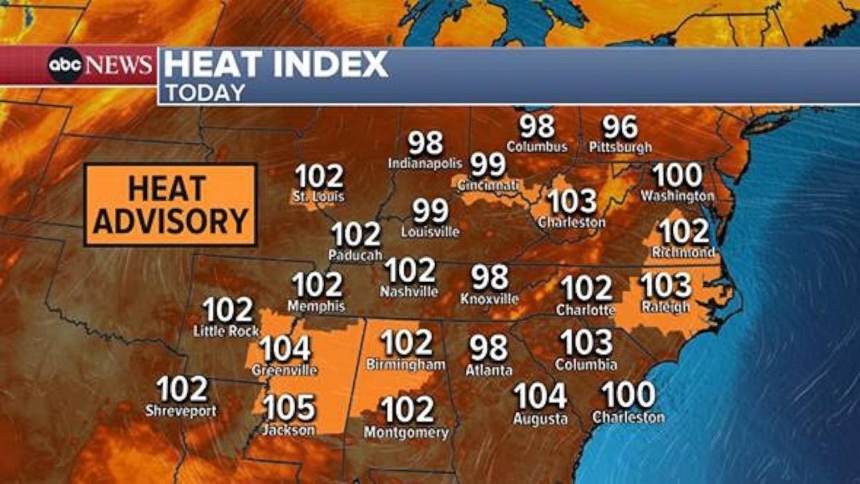 PHOTO: This heat index map shows heat advisories for Aug. 29, 2024. (ABC News)