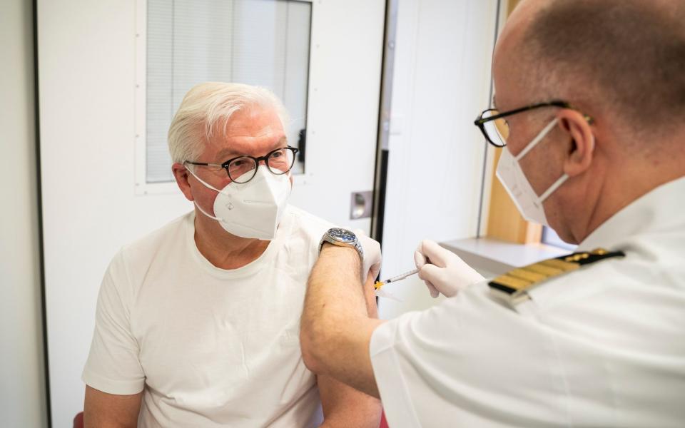 German President Frank-Walter Steinmeier receiving the AstraZeneca vaccination at the Bundeswehr hospital in Berlin - Steffen Kugler/GERMAN FEDERAL GOVERNMENT HANDOUT/EPA-EFE/Shutterstock