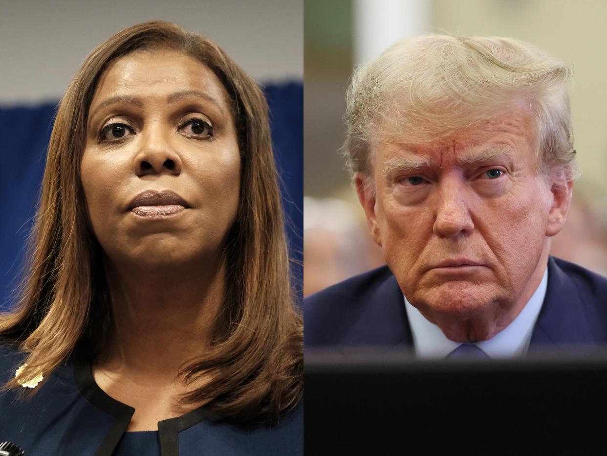 Letitia James (left) and Donald Trump (right).