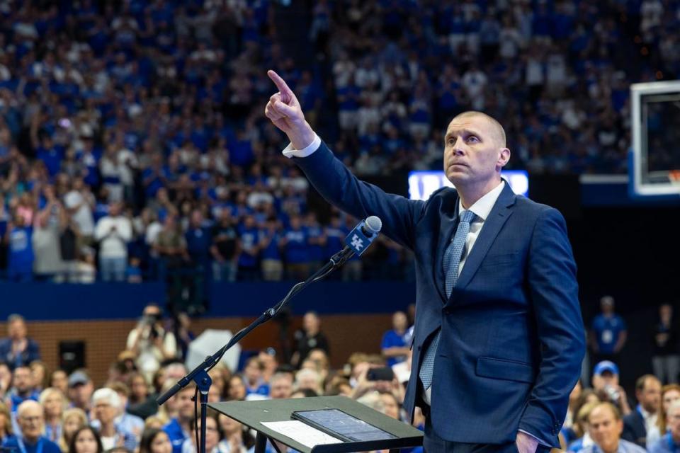 New Kentucky basketball coach Mark Pope speaks during an introductory event at Rupp Arena on April 14. Silas Walker/swalker@herald-leader.com