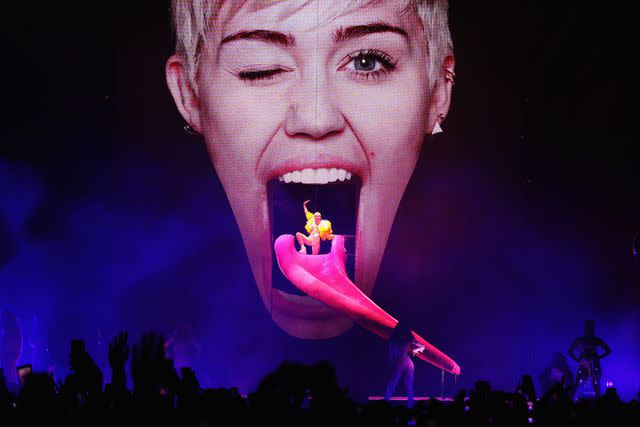 <p>Don Arnold/WireImage</p> Miley Cyrus on the Bangerz Tour in October 2014