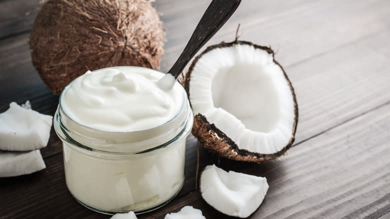 Open jar of coconut cream