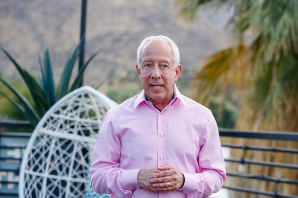 Palm Springs city council candidate Jeffrey Bernstein shares his vision for the city during a campaign event at The Flannery Exchange in Palm Springs, Calif., on Monday, April 4, 2022. 