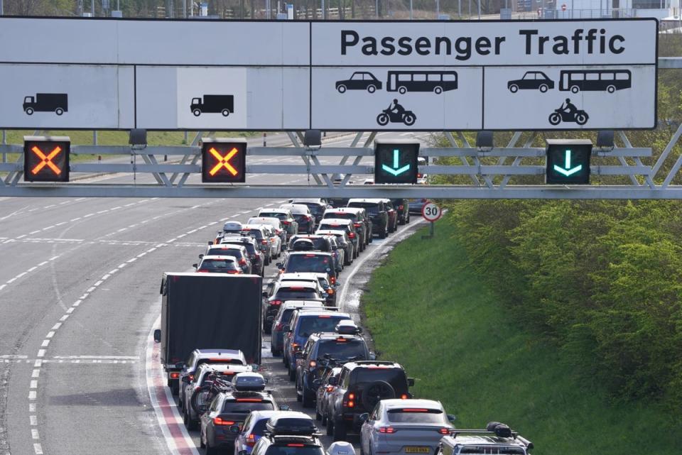 Passengers queue to enter the Eurotunnel site in Folkestone (Gareth Fuller/PA Wire)