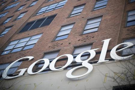 The Google signage is seen at the company's headquarters in New York January 8, 2013. REUTERS/Andrew Kelly