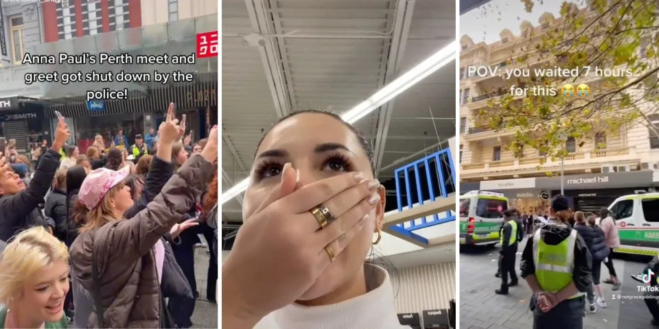 Screenshots from TikTok showing the event, and a picture of Anna Paul.