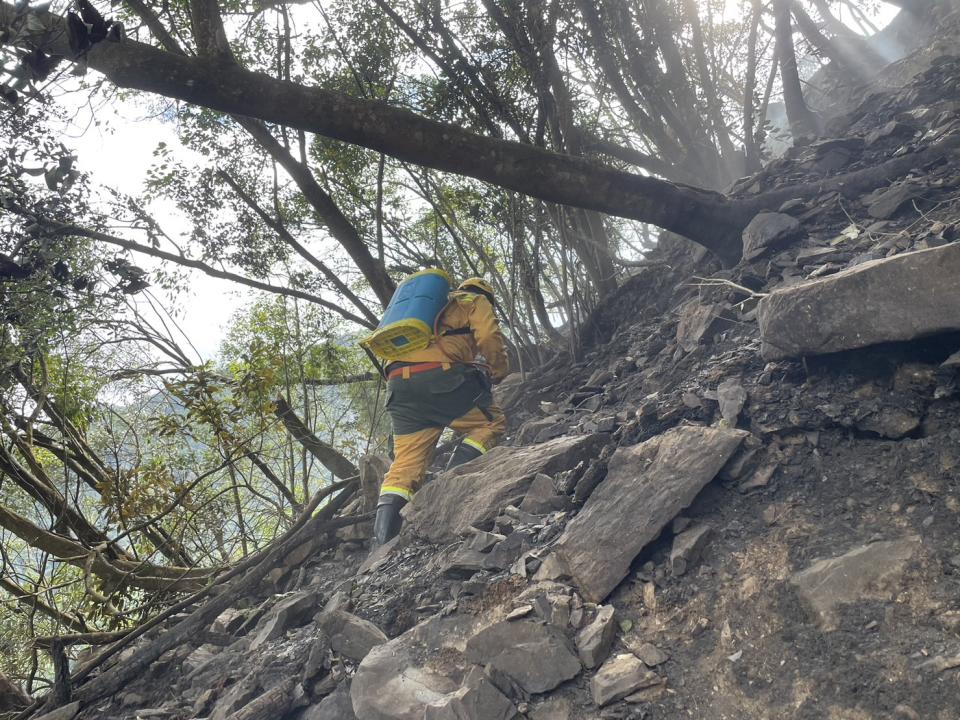 八仙山事業區第94林班地森林火災，目前火勢已經獲得控制，延燒面積1.5公頃。（圖：臺中分署提供）