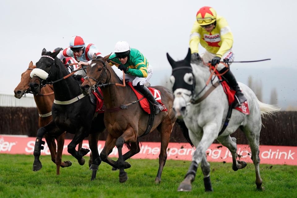 Defi Du Seuil (centre) got the better of Politologue (right) in the Shloer Chase at Cheltenham last month