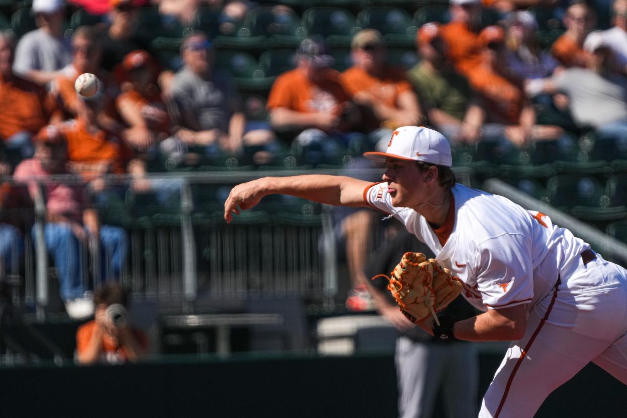Texas Longhorns pitcher Cody Howard (41) throws a pitch during the game against Cal Poly at UFCU Disch–Falk Field on Sunday, Feb. 24, 2024 in Austin.