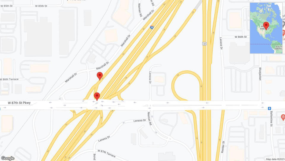 A detailed map that shows the affected road due to 'Crash update: Marshall Drive' on December 23rd at 2:50 p.m.