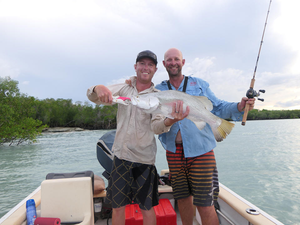 Kevin Hogg (left) and Scott Lowther were all smiles after their exciting day on the water. Source: Supplied