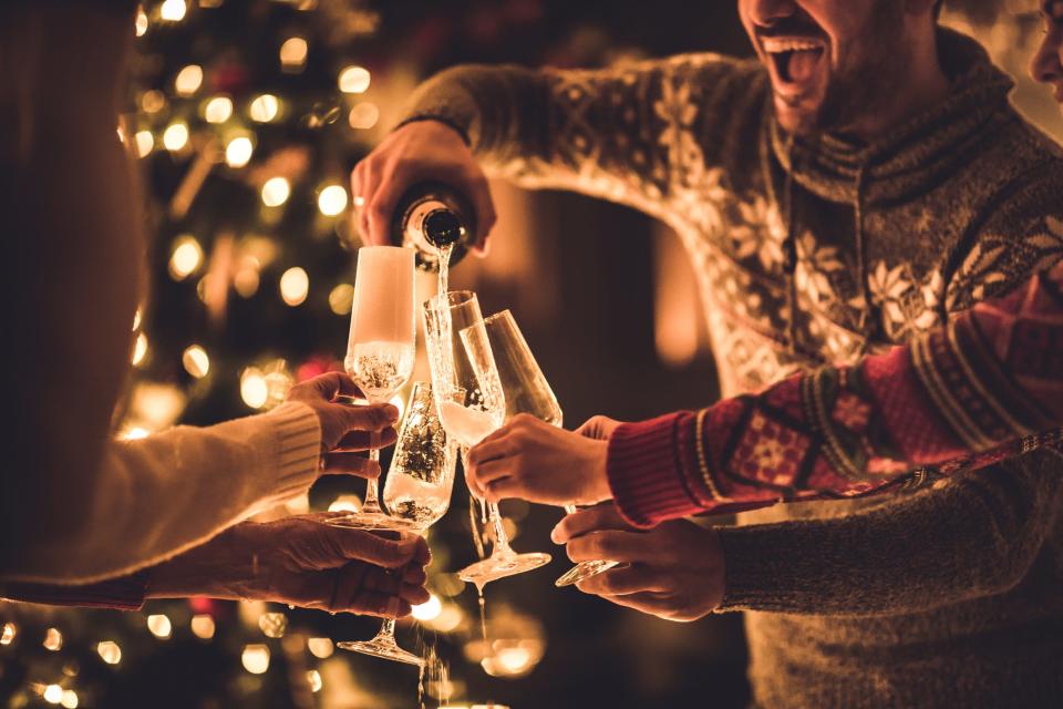 Champagne poured at a New Year's party.