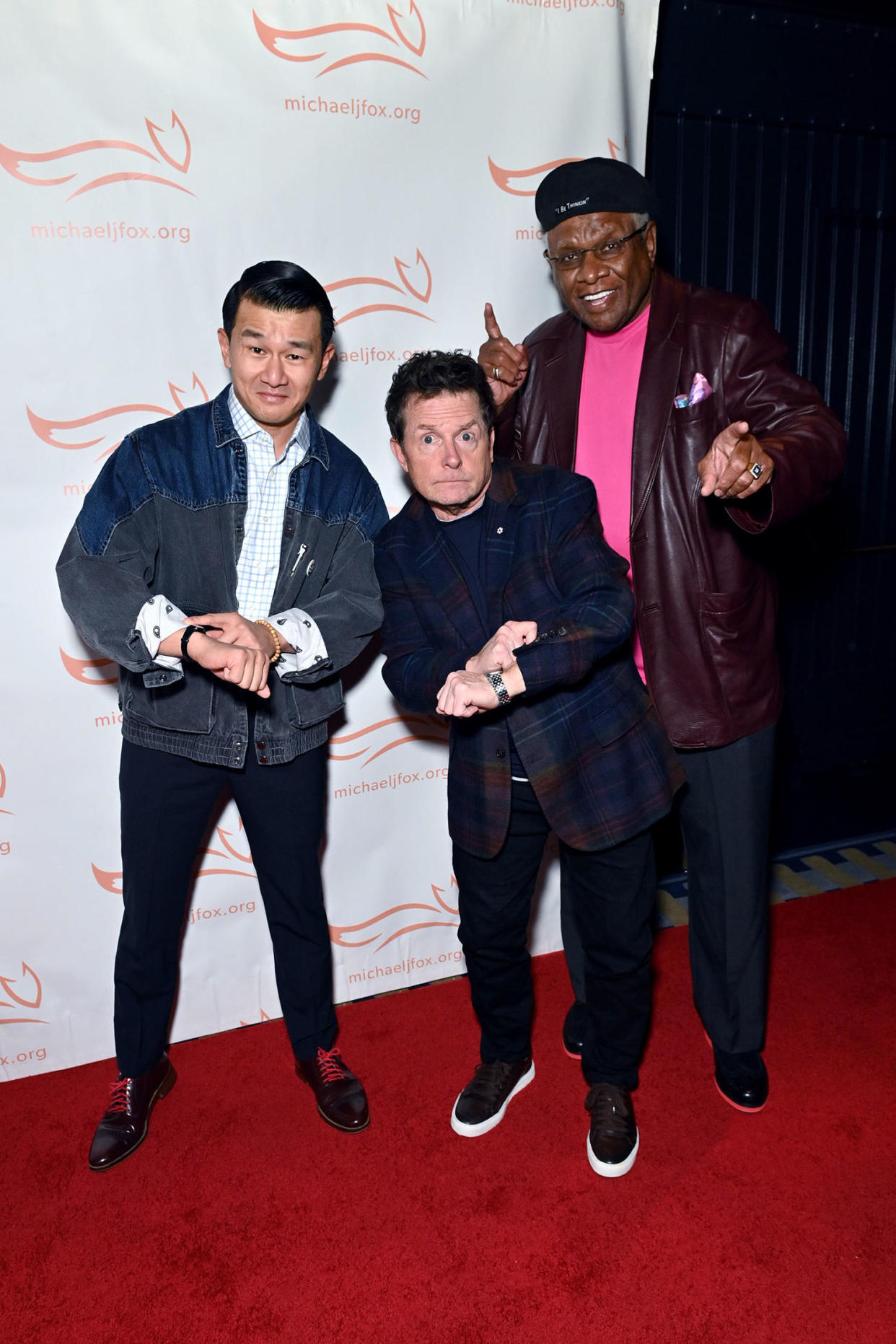 Ronny Chieng, Michael J. Fox and George Wallace at the 2023 Michael J. Fox Foundation gala. (Bryan Bedder / Getty Images)