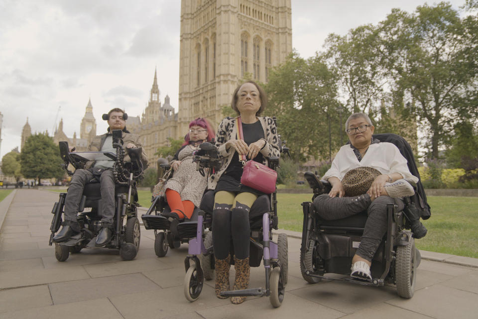 Liz Carr with some of her friends. (BBC)