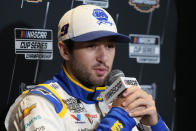 Driver Chase Elliott speaks during media day ahead of Sunday's NASCAR championship auto race on Thursday, Nov. 4, 2021, in Phoenix. (AP Photo/Rick Scuteri)