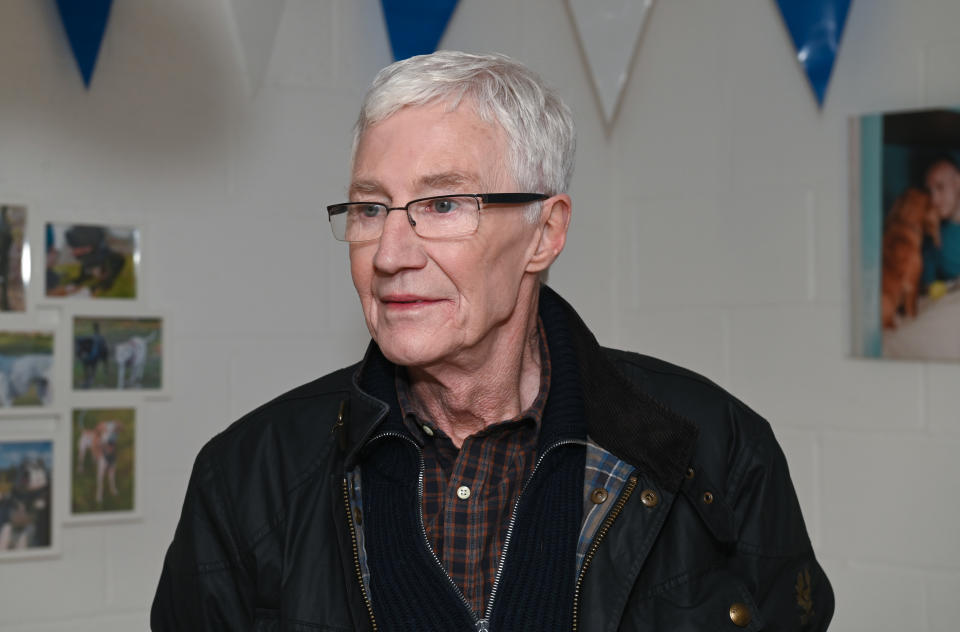 ASH, ENGLAND - FEBRUARY 02:  Battersea Ambassador Paul O’Grady during a visit to Battersea Brand Hatch Centre with Camilla, Duchess of Cornwall on February 2, 2022 in Ash, England. (Photo by Stuart C. Wilson - WPA Pool/Getty Images)