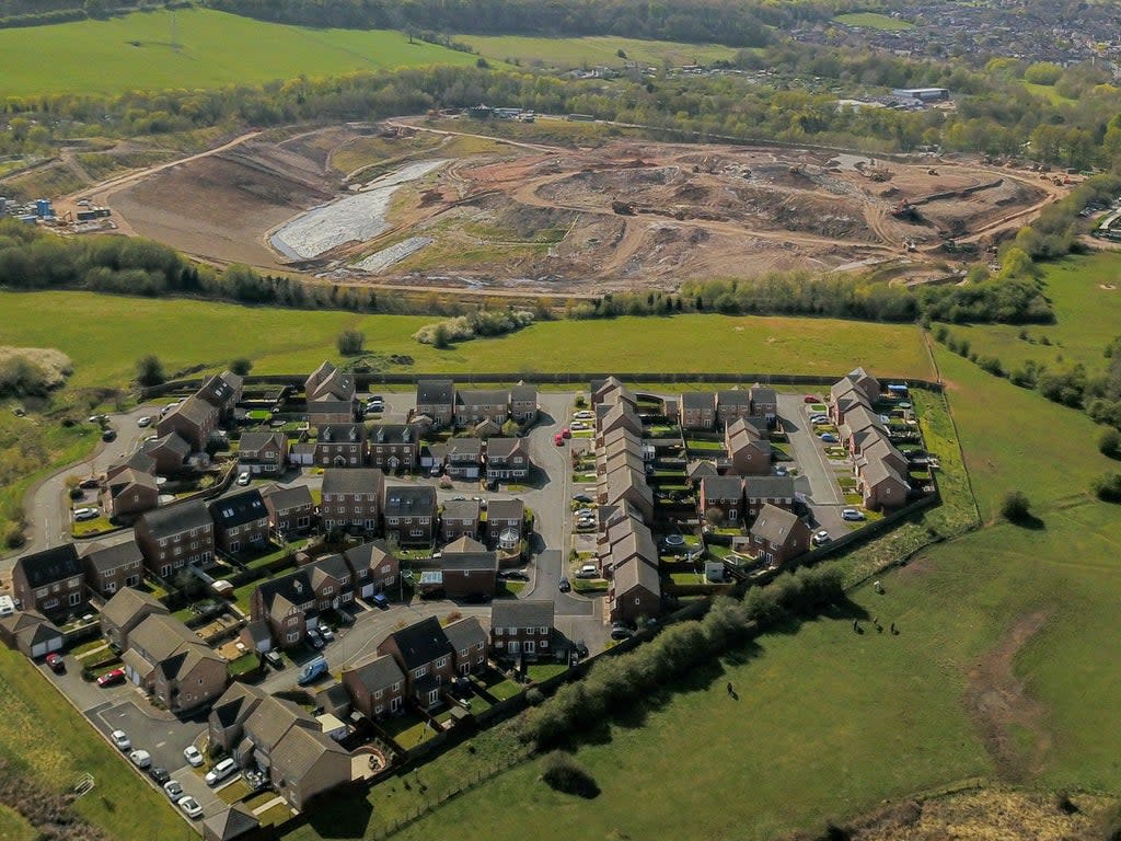 Aerial view of Walleys Quarry landfill beside the town of Silverdale, Newcastle-under-Lyme  (Tristan Potter/SWNS)