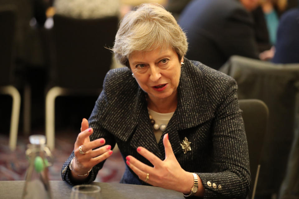 Theresa May during a visit to Northern Ireland to promote her Brexit deal. Photo: Liam McBurney/Getty Images