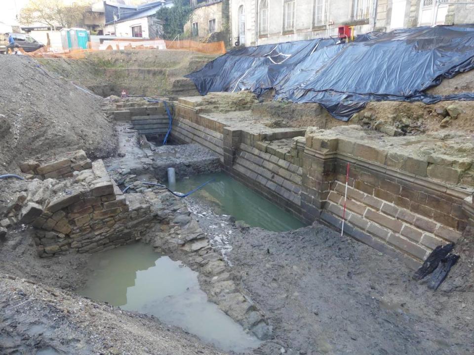 The ancient castle’s moat after archaeologists excavated it.